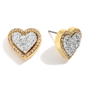 Rhodium Druzy Heart Stud Earrings
